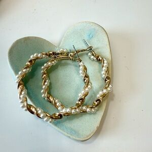 Gold and Pearl Hoop Earrings